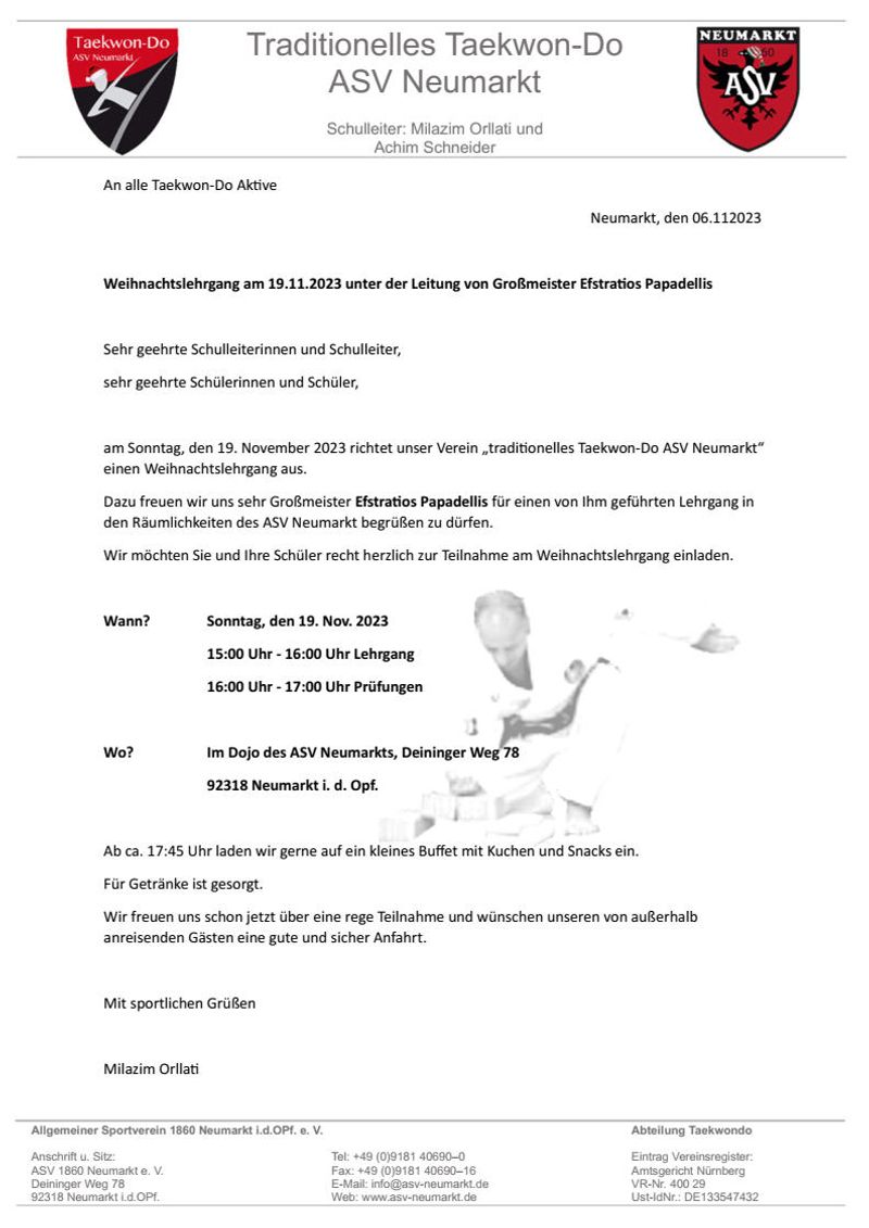 Einladung Lehrgang 19.11.2023