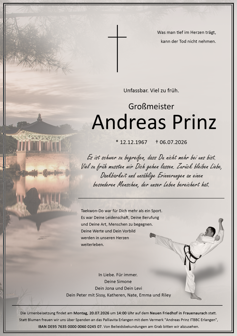 Traueranzeige Großmeister Andreas Prinz, * 12.12.1967, † 06.07.2026